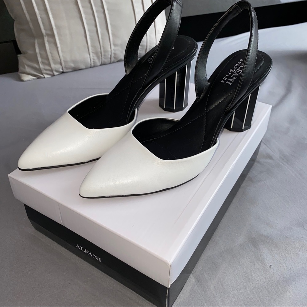 Alfani Two-Tone White and Black Pointed Slingback Heels